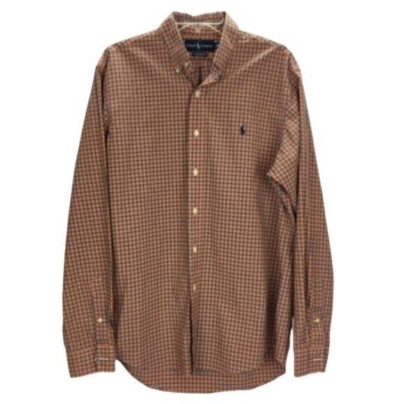 Ralph Lauren Orange Navy Plaid Button Down Shirt Men's 16 1/2 L - Picture 1 of 8